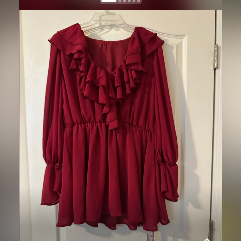 Missguided Red Ruffle Midi Dress